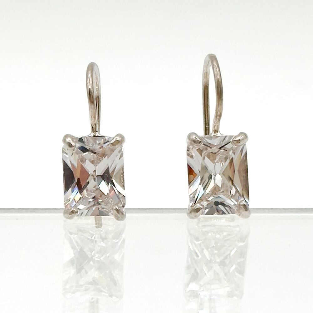 Designer Silpada CZ Earrings Sterling Silver Cubic Zirconia Fish Hook Drop